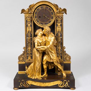 French Gilt-Bronze Mantel Clock 'The Reconciliation', After a Design by Claude Galle