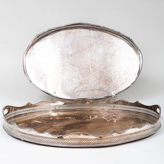Two Oval Silver Plate Galleried Trays