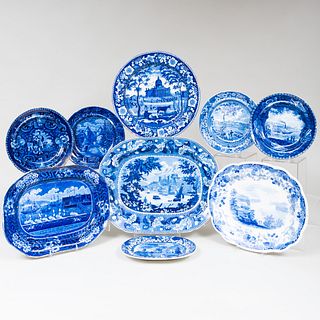 Group of Blue and White Transferware with Historical Interest