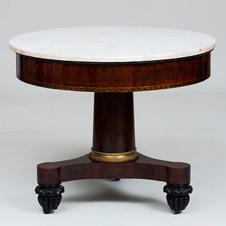 American Classical Mahogany, Ebonized and Stenciled Center Table