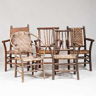 Group of Five Rustic Armchairs 