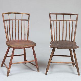 Two Similar Red-Painted Birdcage Windsor Side Chairs