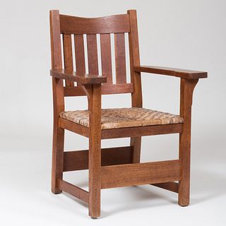 Heywood Brothers and Wakefield Company Oak and Wicker Armchair