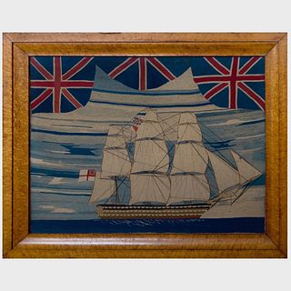 English Needlework Picture of a Ship