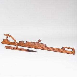 Scandinavian Carved Wood Plane and Compass