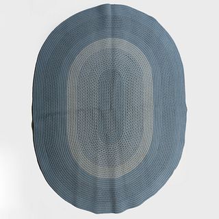 Oval Blue and Grey Rag Rug