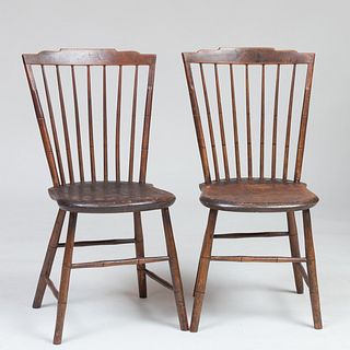 Pair of Paint-Decorated Bamboo-Turned Windsor Side Chairs