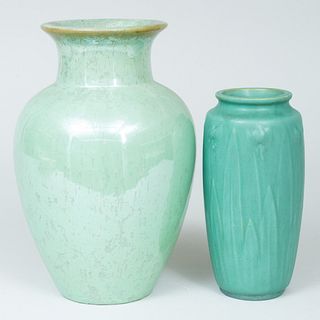 Fulper Green Glazed Pottery Vase and a Teco Green Glaze Pottery Vase