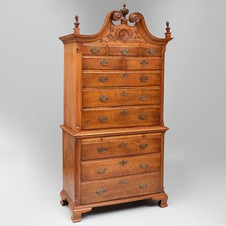 Chippendale Tiger Maple Chest on Chest, Pennsylvania