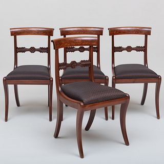 Set of Four Federal Carved Mahogany Side Chairs