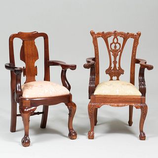 Two English Carved Mahogany Child's Armchairs, of Recent Manufacture