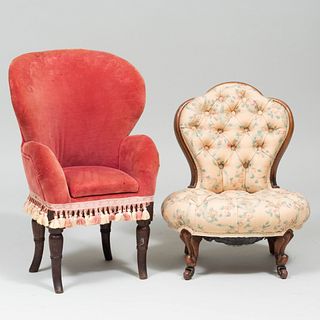 Two Victorian Mahogany and Upholstered Child's Chairs