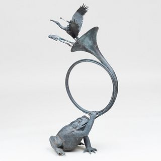 Bronze Model of a Frog with a French Horn