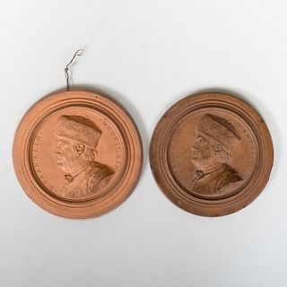 After Jean-Baptiste Nini (1717-1786): Pair of Ben Franklin Terracotta Medallion Plaques