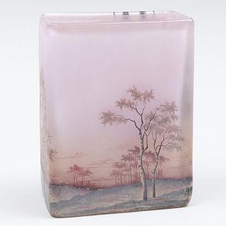 Daum Etched and Enameled Landscape Vase