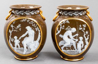 Mintons Style Pate-sur-Pate Porcelain Vases, Pair