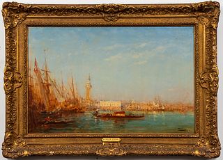 Felix Ziem Venetian Canal Scene Oil on Panel