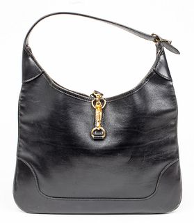 Hermes Black Leather 30cm Trim Handbag