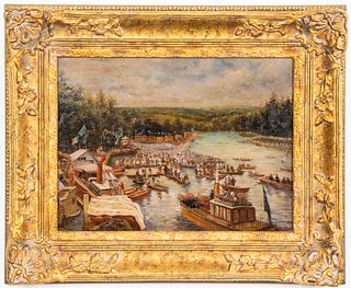 Ferdinand Joseph Gueldry "Riverboats" Oil on Panel