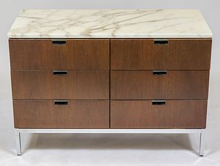 Florence Knoll Style Marble & Walnut Cabinet
