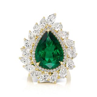 11.27CT PEAR SHAPE EMERALD AND DIAMOND RING