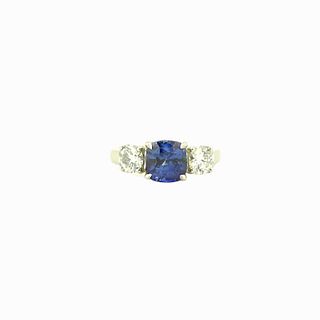 AGL Certified 3.05ct Cushion Sapphire Ring