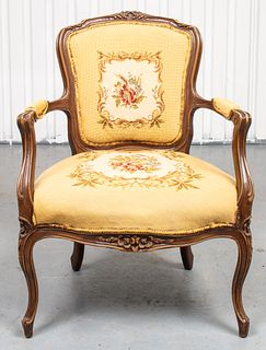 Louis XV Style Needlepoint Upholstered Fauteuil