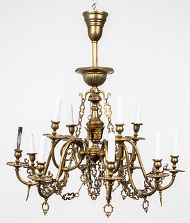 Gothic Revival Patinated Brass Chandelier