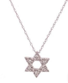 Diamond Star Of David 14KW Gold Pendant Necklace