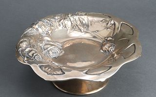 American Sterling Silver Compote w Floral Repousse