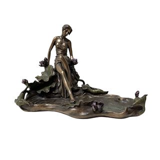 Summit Collection Bronze Woman Lily Pond Figurine