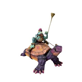 Todd Warner Ceramic Frog and Turtle Sculpture