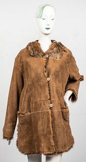 Fendi Brown Suede And Faux Fur Hooded Coat