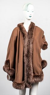 Luigi Fiasco Brown Fox Fur Trimmed Swing Coat