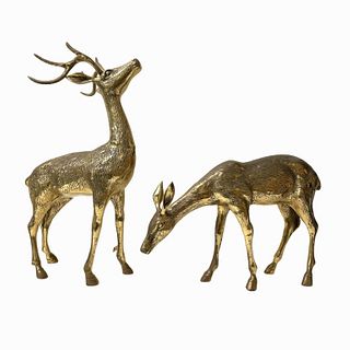 Pair of Outdoor Brass Deer Statues