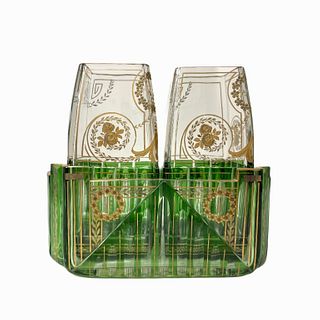 Pair of Glass Cups with Gold Etched Designs