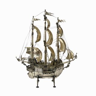 Antique Nautical Decor Silver Plated Ship