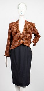 Christian Dior Houndstooth And Black Skirt Suit