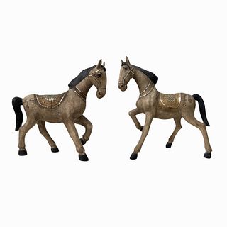 20th Century Decorative Hand Carved Wooden Horses