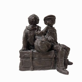 Unknown Artist "Two Boys" Bronze Sculpture