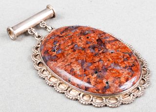Large Taxco Mexican Silver Oval Jasper Pendant