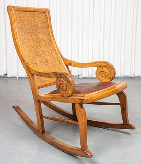 Wicker Rocking Chair With Leather Seat