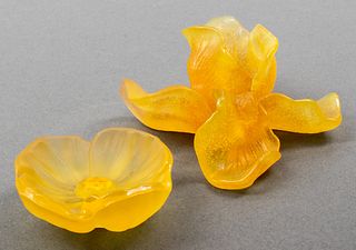 French Daum Handmade Crystal Flowers, 2 Pcs.