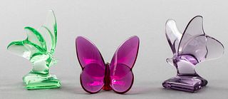 French Baccarat Colored Glass Butterflies, 3 Pcs