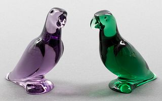 French Baccarat Colored Glass Birds, Pair