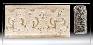 Neo-Hittite Stone Cylinder Seal Bead w/ Creatures