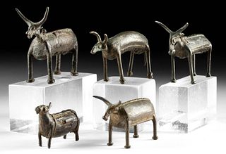 Five 19th C. Indian Bastar Leaded-Bronze Cows