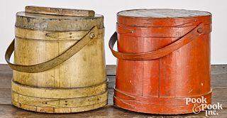 Two large painted pine firkins, 19th c.