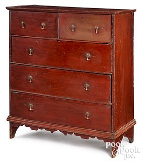 New England Queen Anne painted semi tall chest