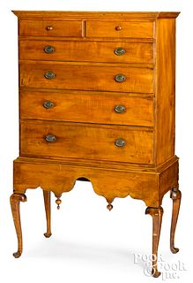 New England Queen Anne maple chest on frame